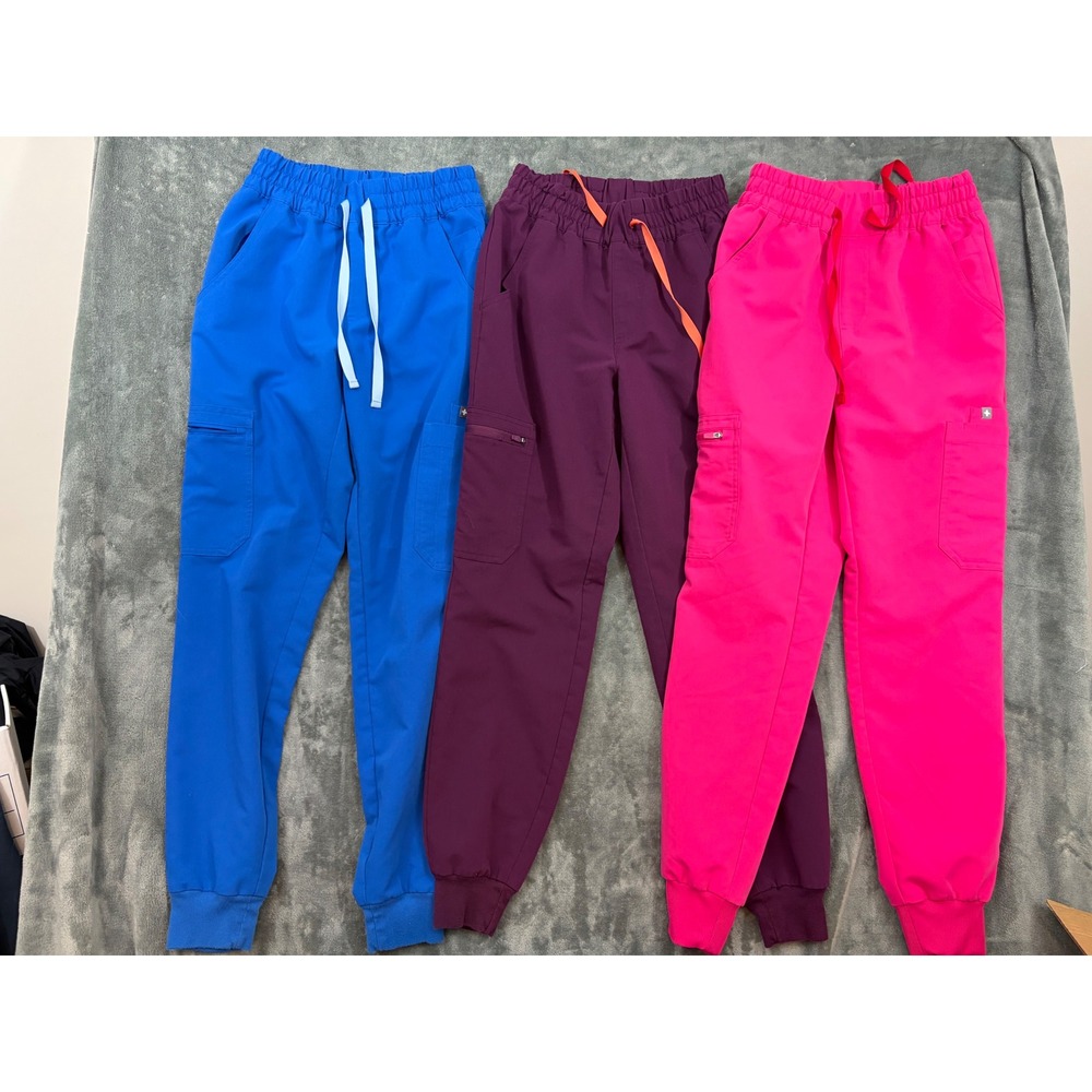 FIGS Zamora Jogger Scrub Pants Women XXS Blue Purple Pink Excellent Cargo Pocket